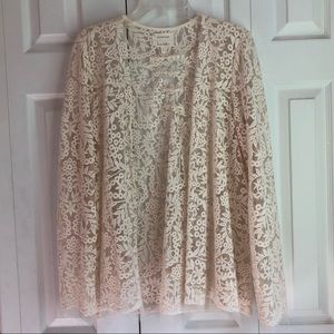 Artelier Nicole Miller size L Floral White Lace Long Sleeve Cardigan Top